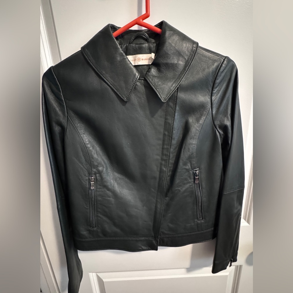 Tory Burch Green Lambskin Leather Jacket. Size 4